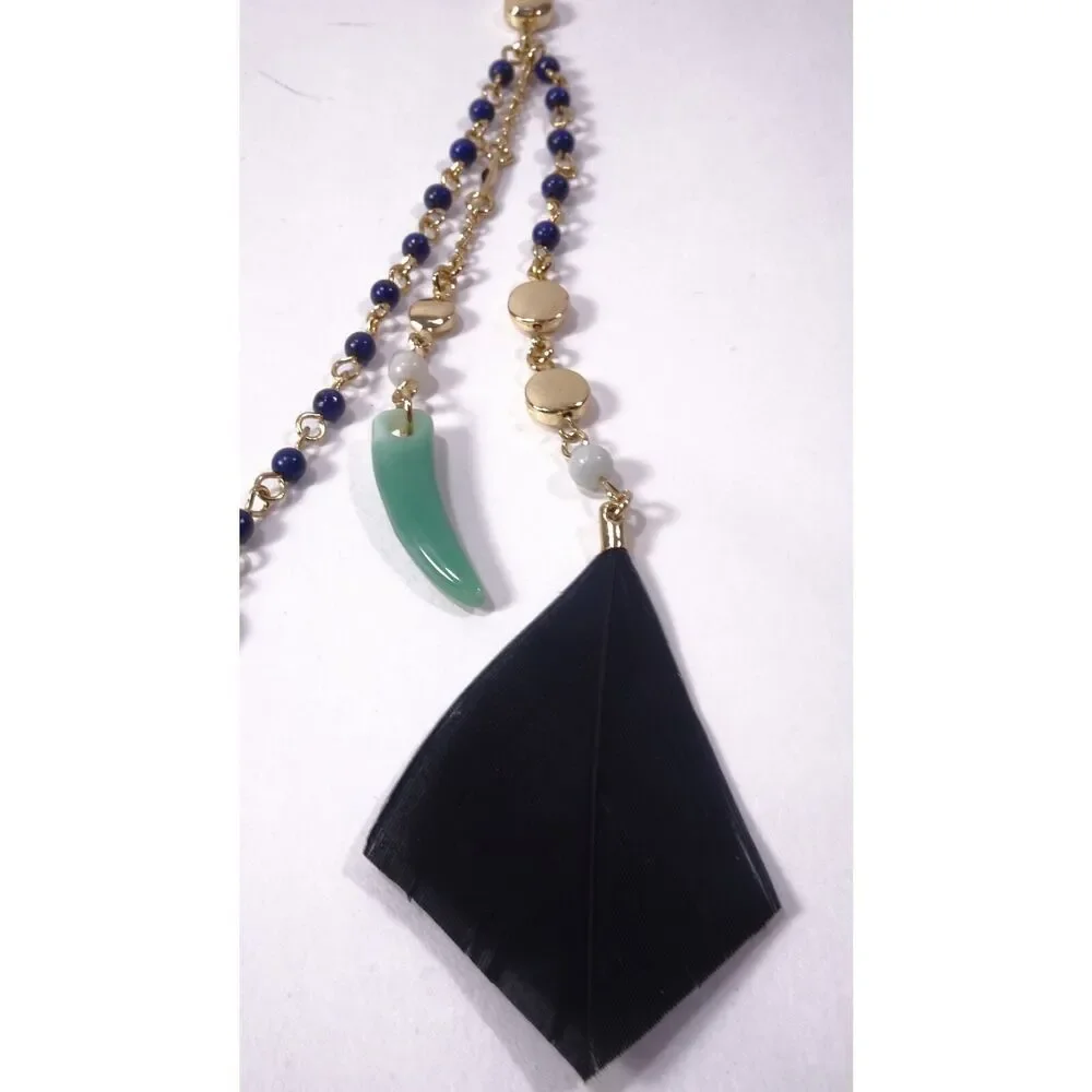 Banana Republic Women's Feather Bead Horn Feather Pendant Necklace NWT 69.5